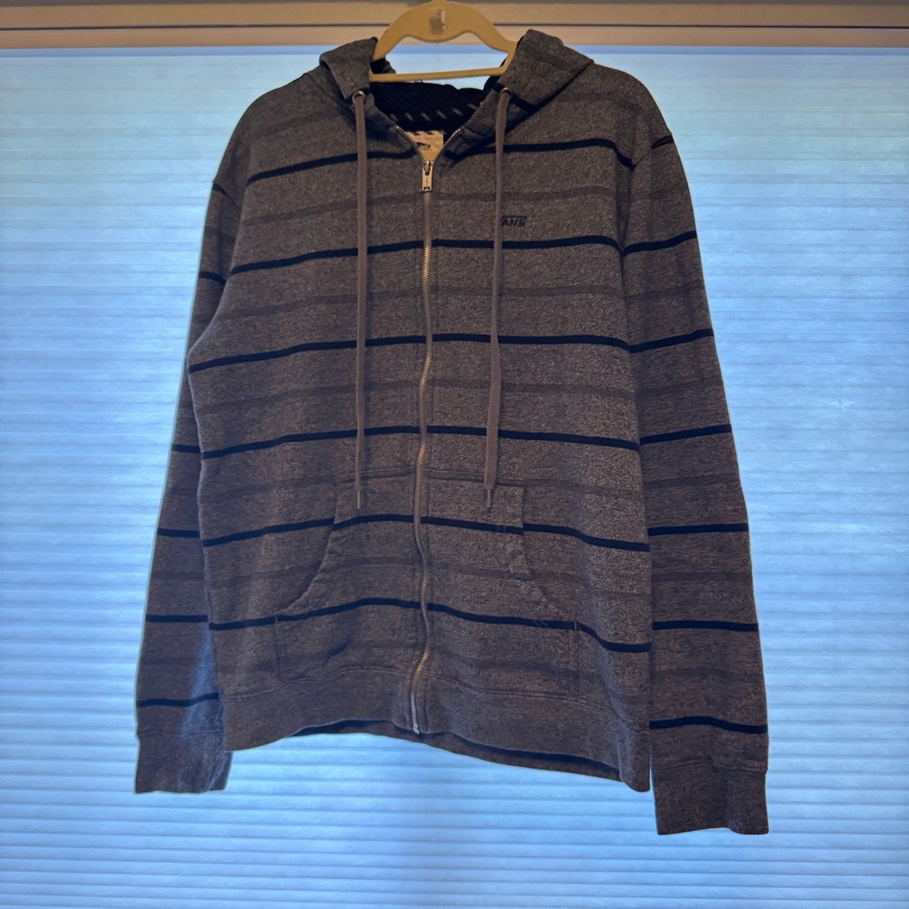 Men's Gray Striped Zipper Hoodie Sweater